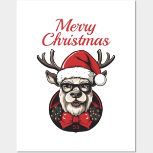 The deer with a Christmas Santa red hat Posters and Art